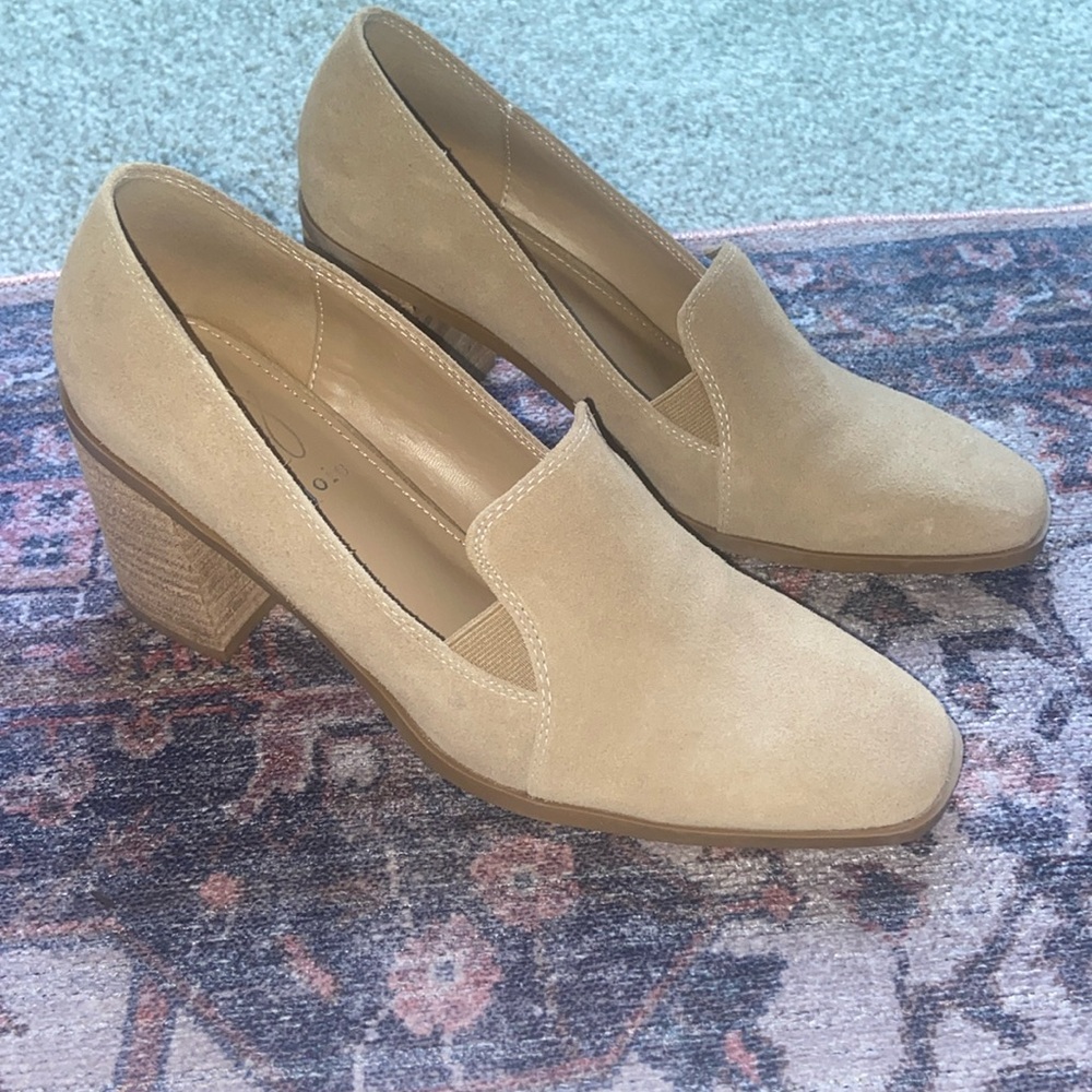 Joie Weavenly Suede Leather Block Heel Tan Loafers Oxford Pumps Size 9